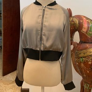 Beige/Light Army Green Silk Bomber Jacket